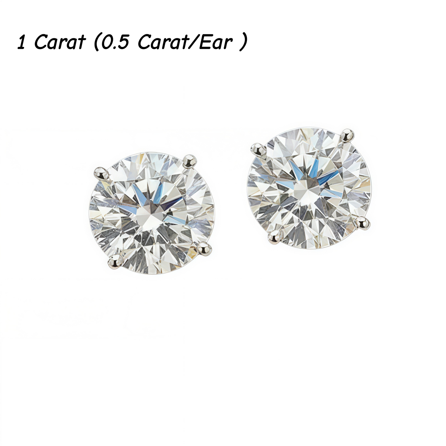 1-8 carats Classic Round Lab-Created Diamond Stud Earrings - Secure 4-Prong & Hypoallergenic