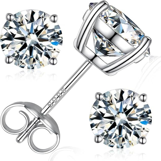 1-8 carats Classic Round Lab-Created Diamond Stud Earrings - Secure 4-Prong & Hypoallergenic