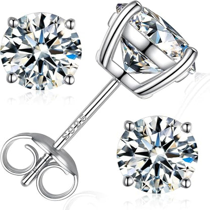 1-8 carats Classic Round Lab-Created Diamond Stud Earrings - Secure 4-Prong & Hypoallergenic