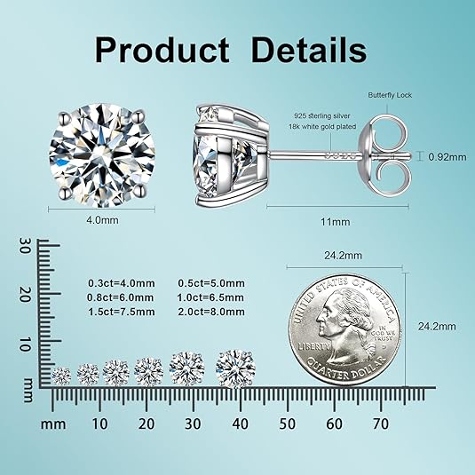 1-8 carats Classic Round Lab-Created Diamond Stud Earrings - Secure 4-Prong & Hypoallergenic